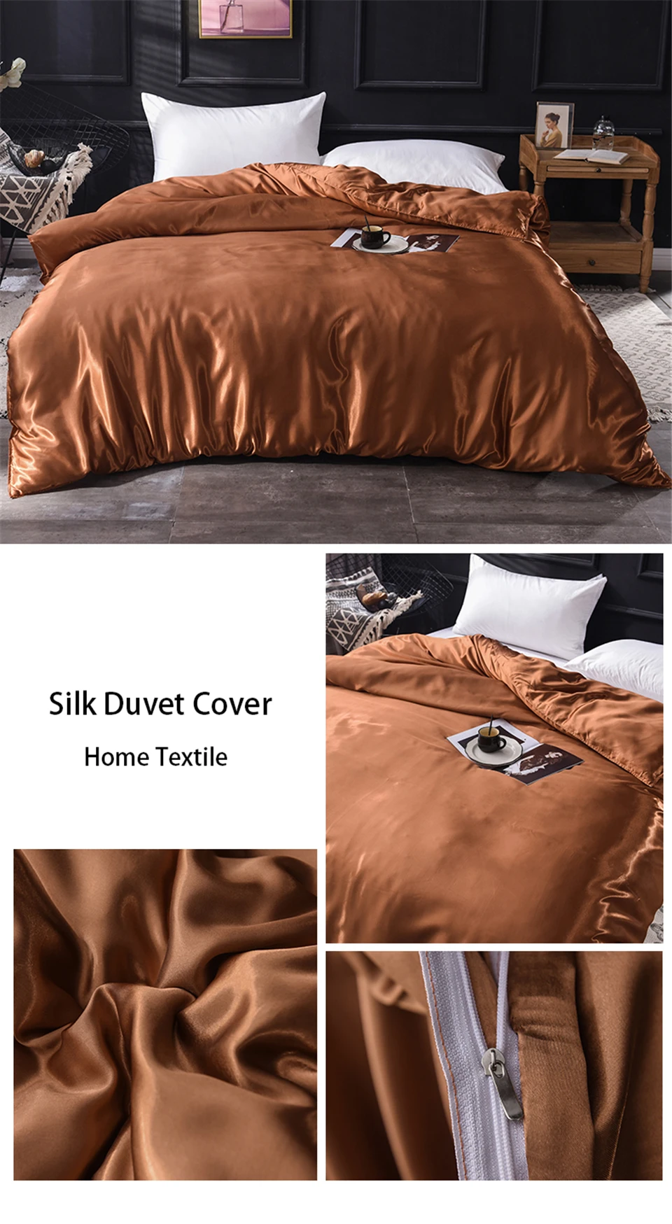 Liv-Esthete New Luxury Satin Silk Gray Bedding Sets Silky 1pcs Duvet Cover Set Bed Set Single Double Queen King Quilt Cover