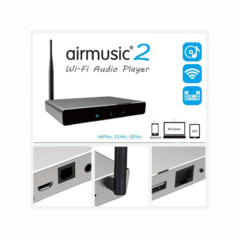 Wireless Wifi Audio Receiver AirMusic 2 AirPlay DLNA Qplay HIFI SPDIF