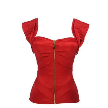 

Free shipping women red satin corset sexy corset push-up women pink zipper bodyshaper bustier S-2XL