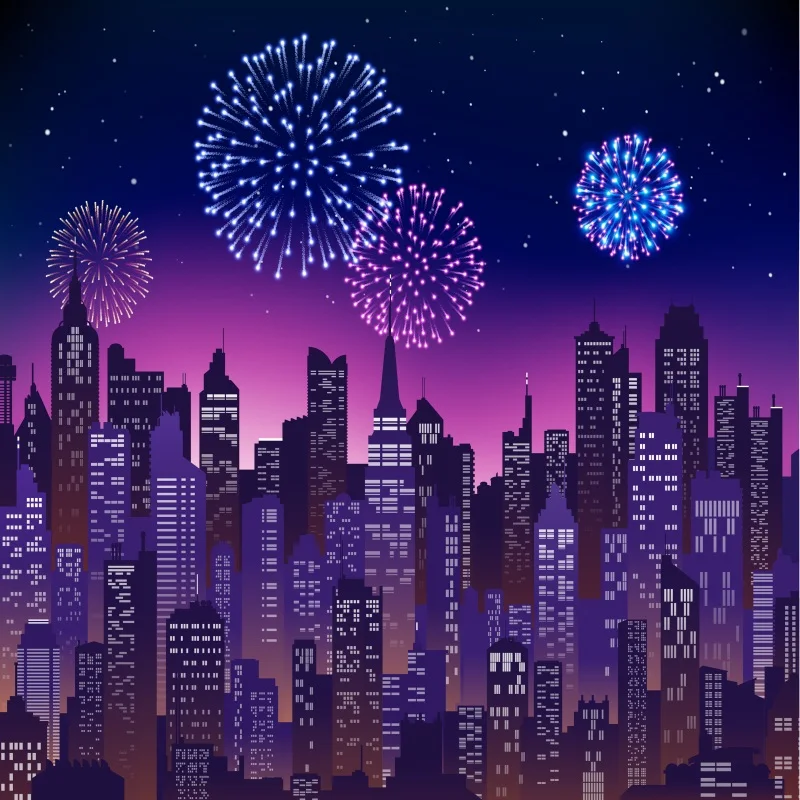 Laeacco Cartoon City Night Fireworks Scenic Photo ...