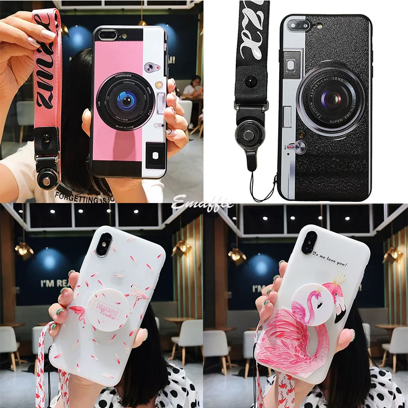 

Shockproof Silicon Case For iPhone XS MAX XR X 6 6S 7 8 Plus 3D Relief Flamingo Case For Women Cover iPhone 8 Plus Camera Capa