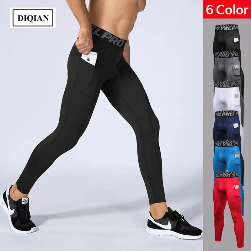 DIQIAN Fitness Pocket Sport Running Pants Men Breathable Male Tight