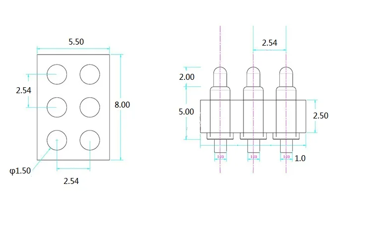 10 шт. пружинный контактный разъем Pogo 6 Pin 7,0 мм Высота PCB сквозные отверстия двухрядные 2,54 мм Шаг 2x3 Положение золото 1U 80gf