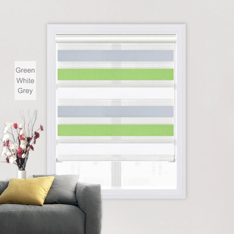 Свободно настраиваемый светильник без сверления зебровые жалюзи, установленные наклейками балдахин система рулонных жалюзи максимальная ширина 150 см - Цвет: Green White Grey