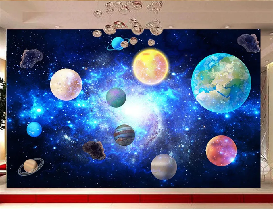 Cosmic Planets Outer Space Interstellar Starry Galaxy Bar KTV Theme Restaurant Background Photo Wall Paper 3D Mural Wallpaper