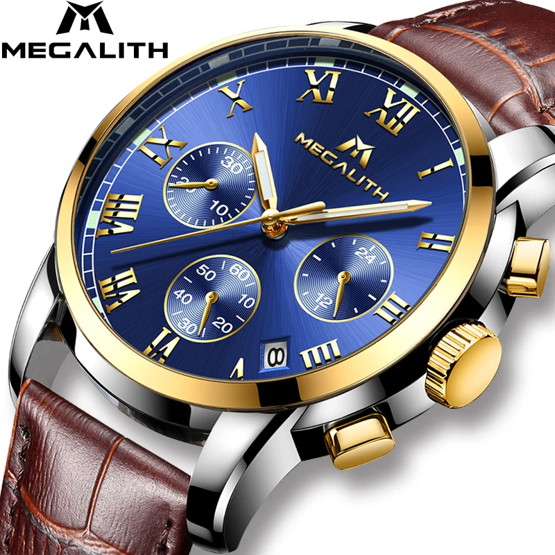 Skup MEGALITH zegarki mężczyźni sport wodoodporna data analogowe kwarcowe zegarki męskie Chronograph zegarki biznesowe dla mężczyzn Relogio Masculino