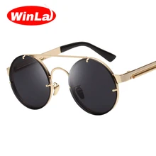 Winla, Ретро стиль, стимпанк, солнцезащитные очки, мужские очки, круглые, солнцезащитные очки для женщин, фирменный дизайн, металлическая оправа, Двойные Лучи, очки, зеркальные оттенки