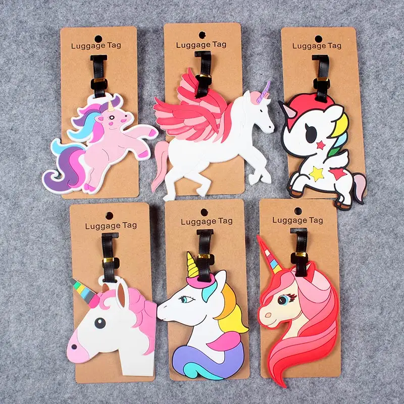

8 Cartoon Travel Accessories Luggage Tags Suitcase Unicorn Style Cute Pegasus Pink Horse Fashion Silicon Portable Travel Label