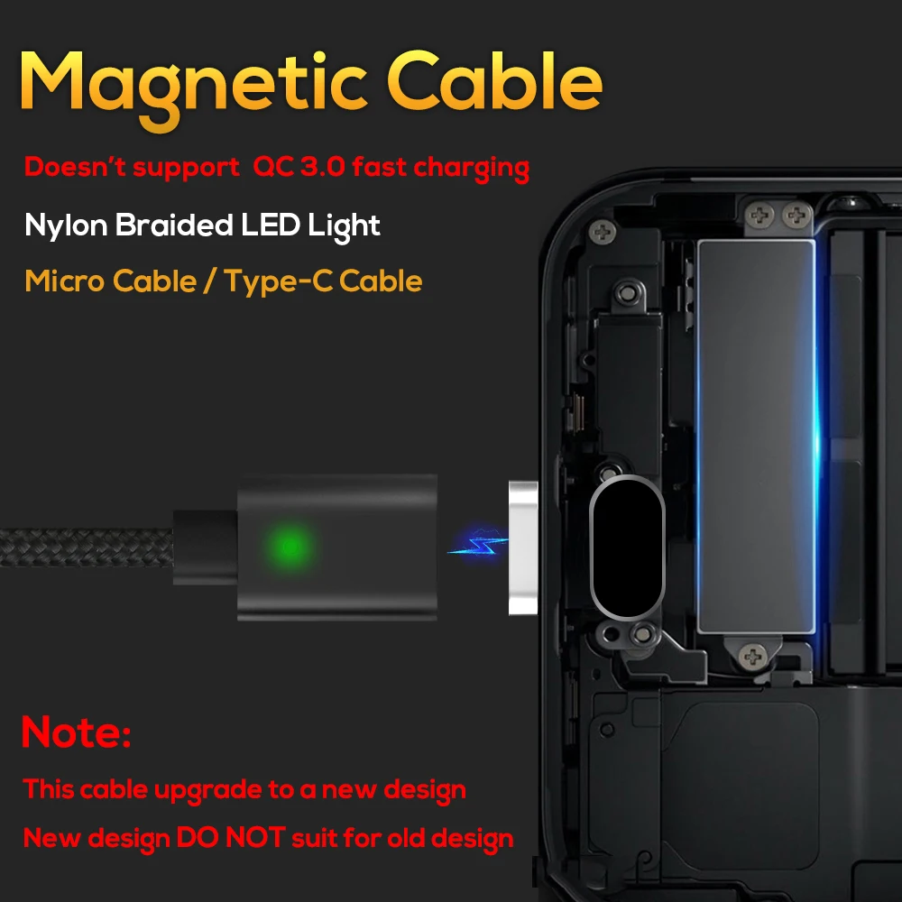 TOPK Magnetic Cable LED Indicator USB Type C Cable& Micro USB Cable Adapter Nylon Braided Data Sync Magnet Charger Cable
