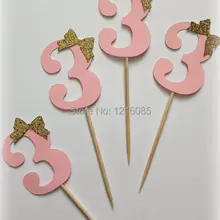 Розовый блеск Число пользовательских кекс ботворезы, пищевой выбирает свадьба день рождения свадебный душа ребенка партия декор торт топпер
