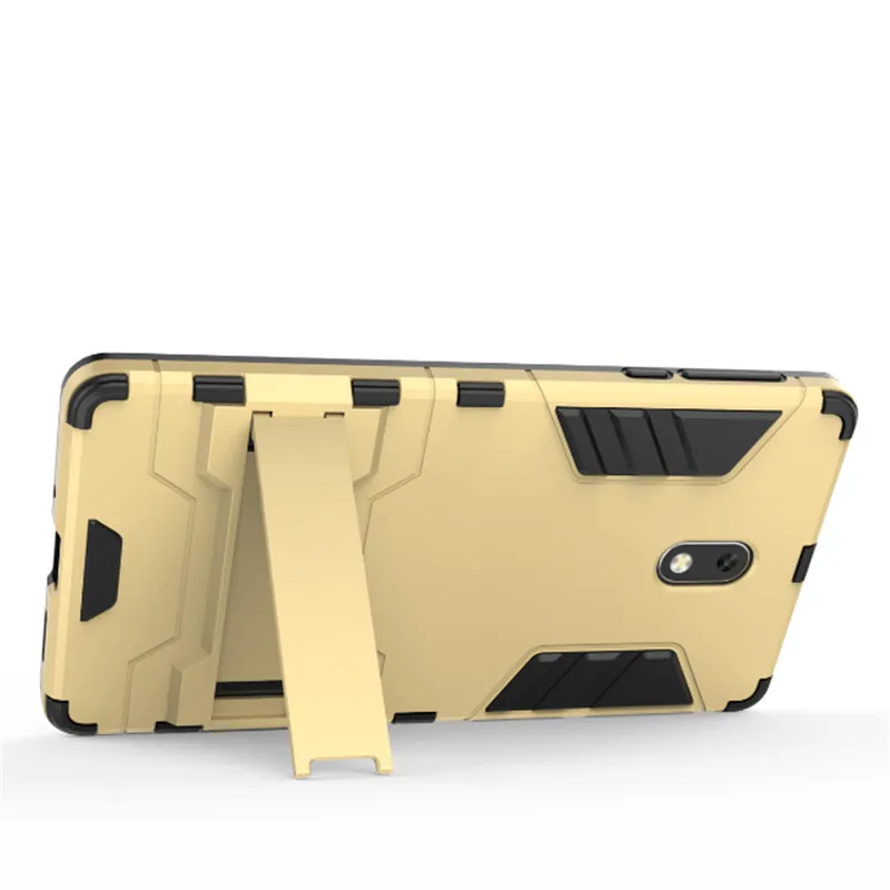 

Soft Silicon + PC Hard Armor Iron Man Fitted Case For Nokia 3 Phone Anti-knock Back Cover With Stand