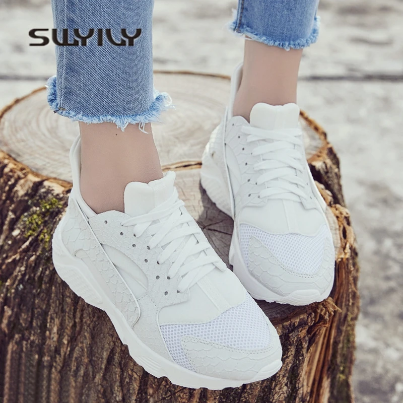 SWYIVY Sneakers Female White Breathable 2018 Solid Color Woman Casual Shoes Flat Woman Sneakers Leisure Shoes Lacing 34 40 Size