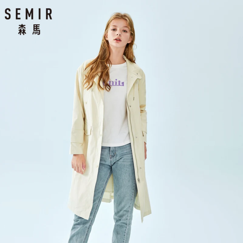 Женский Длинный Тренч SEMIR длинный со стоячим воротником верхняя одежда для осени