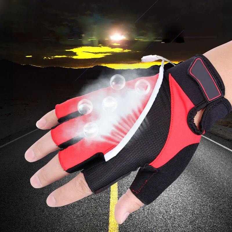 

Outdoor Mountain Riding Gloves Half Finger LED Flashing Light Riding Gloves Non-Slip Sunscreen Bicycle Shatter-Resistant Breatha