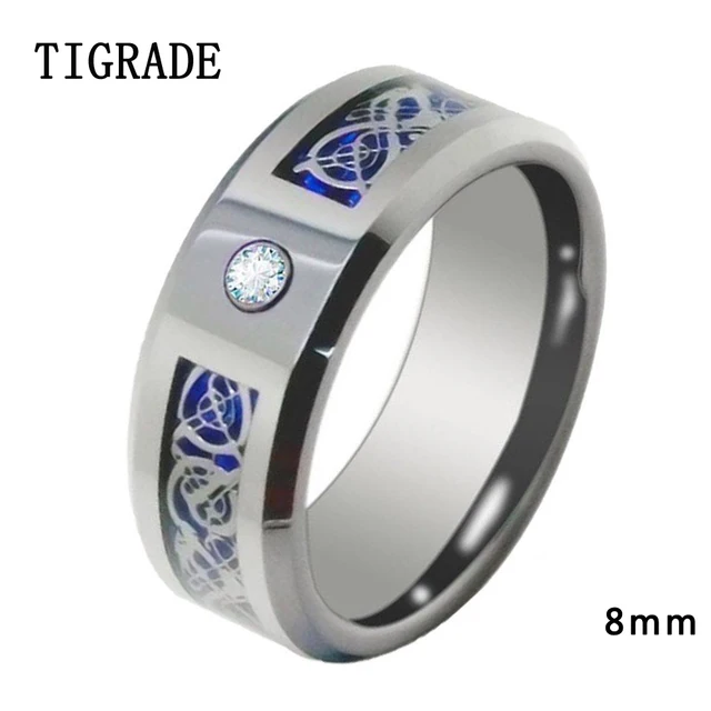 8mm Blue Carbon Celtic Dragon Inlay Cubic Zirconia Tungsten Ring Men 8mm Blue Carbon Celtic Dragon Inlay Cubic Zirconia Tungsten Ring Men Black Silver Wedding Rings Engagement
