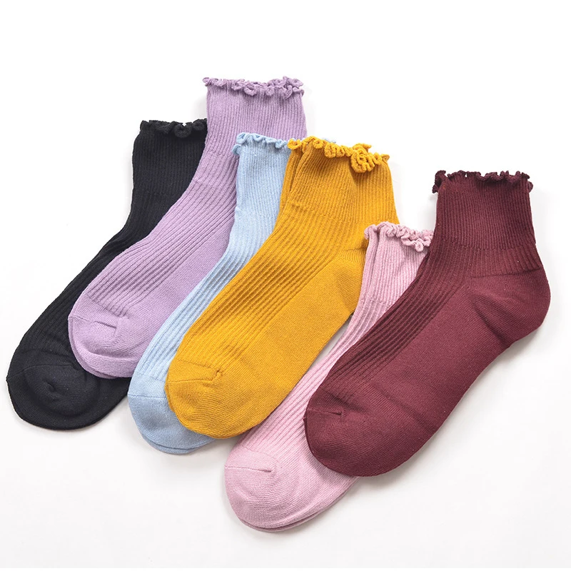 

2018 Fashion Womens Casual Short Happy Kawaii Socks British Wind gift Cotton Ruffle Tube Cute Style Funny Nylon Socks Female
