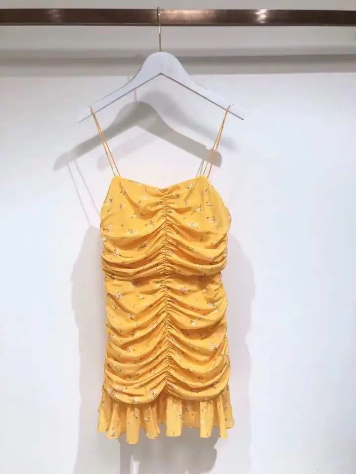 as show picture Шелковое женское платье с цветочным принтом и милым вырезом без рукавов - Цвет: as show picture