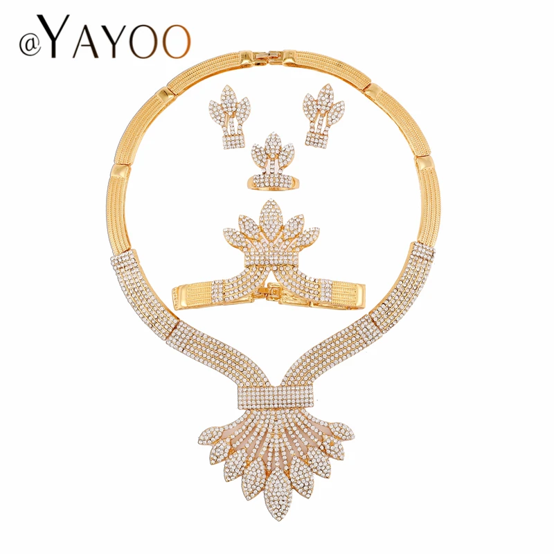 

Bridal Jewelry Sets For Woman Gold Color Jewelry Sets Wedding Crystal African Earrings And Necklace Set Christmas Jewelry