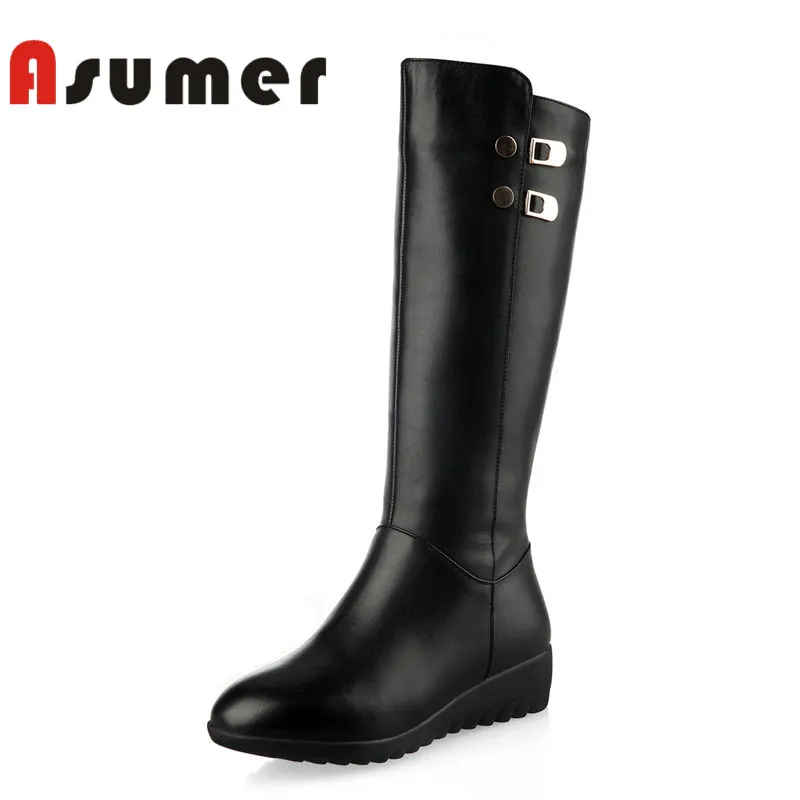 

ASUMER HNEW 2020 fashion adult mid calf boots for women high quality winter boots round toe comfortable genuine leather boots