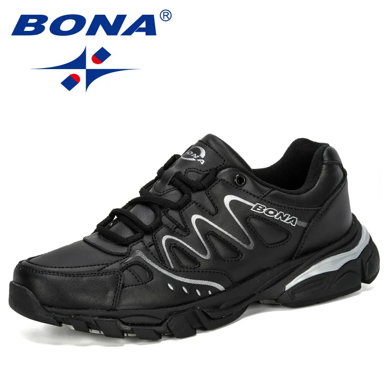 BONA/Новинка года; zapatillas hombre; мужские кроссовки для бега; zapatillas hombre; zapatilki; нескользящая спортивная обувь на шнуровке; мужские кроссовки; обувь для бега - Цвет: Black silver gray