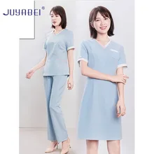 Корейская версия v-образным вырезом тонкая красота рабочая одежда для женщин медицинский хирургический халат стоматологическая клиника медсестра униформа Colorblock Платье