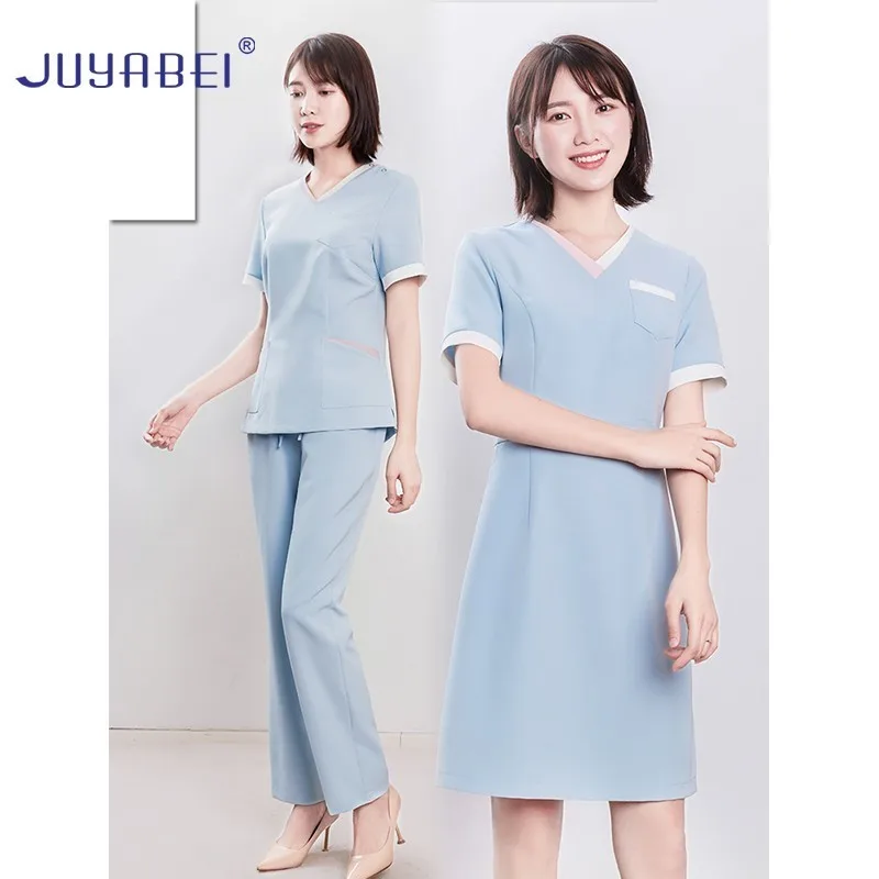

Korean Version Of The V-neck Slim Beauty Work Clothes Women Medical Surgical Gown Dental Clinic Nurse Uniform Colorblock Dress