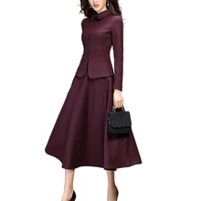 Комплект из двух предметов, Осень-зима, элегантное шерстяное пальто и юбка, Женская одежда из двух частей размера плюс 3XL, женские комплекты LX438