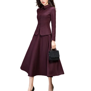 

Two Piece Set Autumn Winter 2019 Elegant Wool Coat And Skirt Women Two Piece Outfits Plus SIze 3XL women's sets LX438