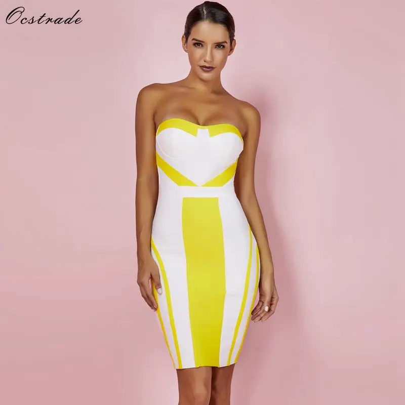 

Up to 90%Off Big Sale!!!10th Anniversay Shopping Festival!2020 Summer High Quality Women Sexy Yellow Bodycon Bandage Dress