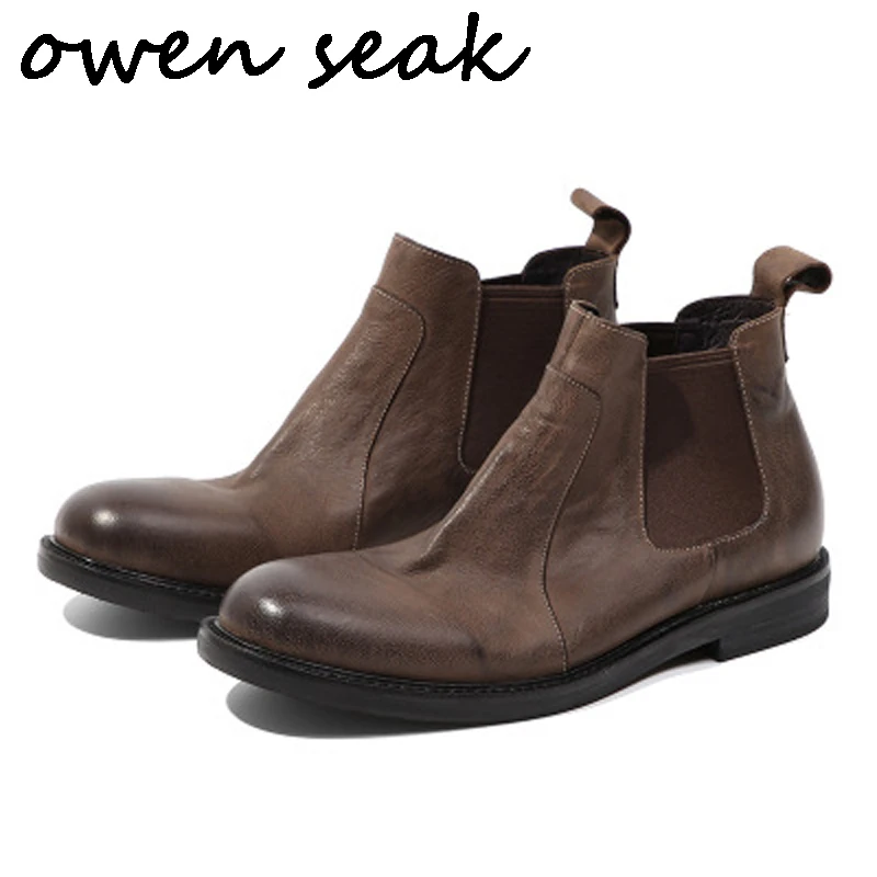 Chelsea Plano Alto Zapatos Invierno Lujo top Negro Hombres Cuero Otoño Tobillo Botas Seak De marrón Owen Zapatillas Genuino Negro EqgZwnXn