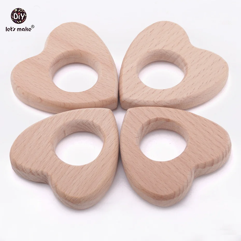 

Let's Make 6pc/lot Wooden Teether Heart - Teething Toy - Organic Baby Toy - Baby Teether - Newborn Gift Baby Wood Teether