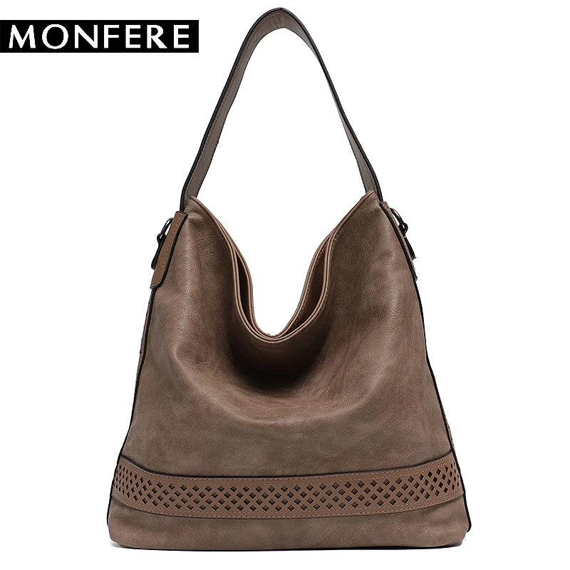 Monfere Brand Women S Faux Leather Handbags High Quality Female Monfere Brand Women S Faux Leather Handbags High Quality Female Hobos Single Shoulder Bags Solid Cut Pattern Soft Las Totes