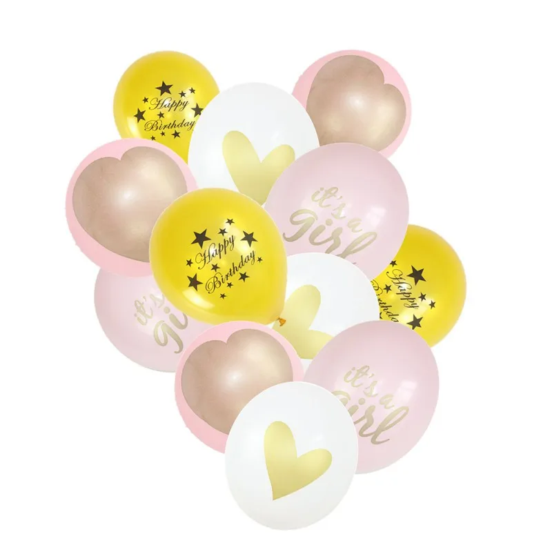 

12 PCS Happy Birthday Balloon latex heart printed balloons Kid Birthday Party Decorations 2018 Graduation Party Supplies