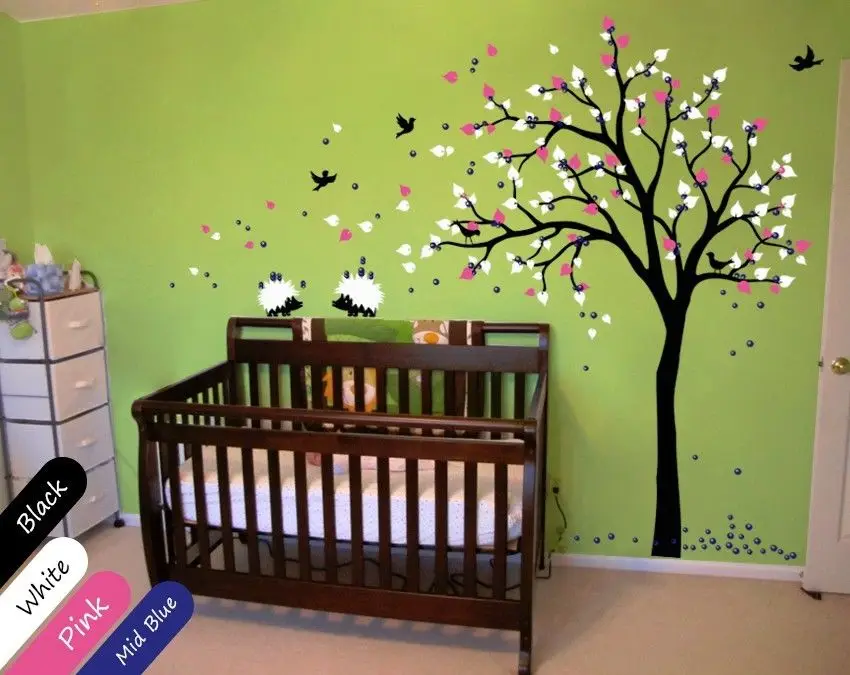 Modern Baby Nursery Wall Decals Tree Wall Decal Hedgehog Stickers
