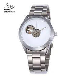 2017 Shenhua простой Стиль Часы Для мужчин кожаный ремешок механические часы модные черный, белый цвет Наручные часы автоматические часы Подарки