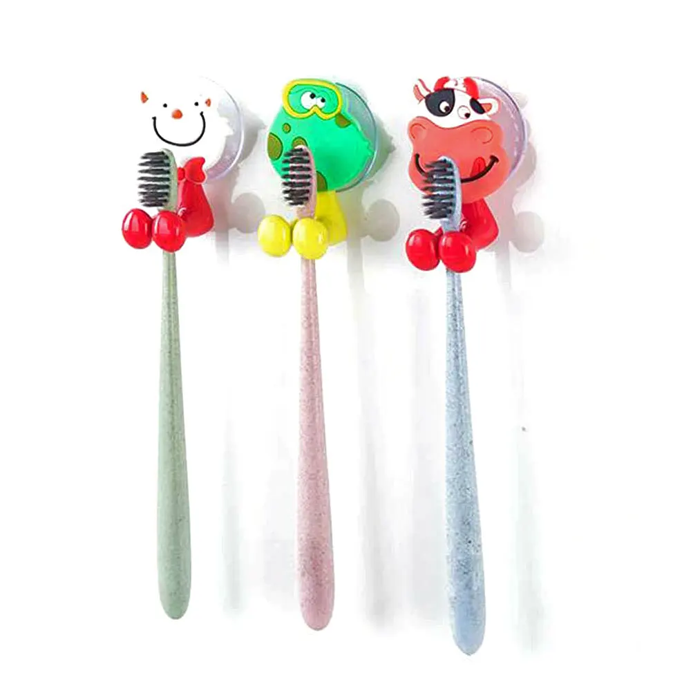 5PC Cartoon Travel Toothbrush Holder Wall Mounted Heavy Duty Toothbrush Holder Stand Hooks Set Toothpaste Suction Cup Holder