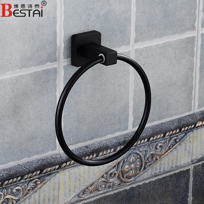European Antique Bathroom Towel Holder Stainless Steel Polished Black Rack Solid Wall Mounted Round Bronze Ring | Обустройство дома
