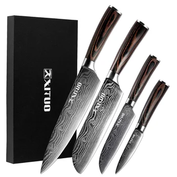 

XITUO 4pcs kitchen knives set 7CR17 high carbon Japanese stainless steel 8+7+5+3.5 inch cooking tool chef utility knife for gift