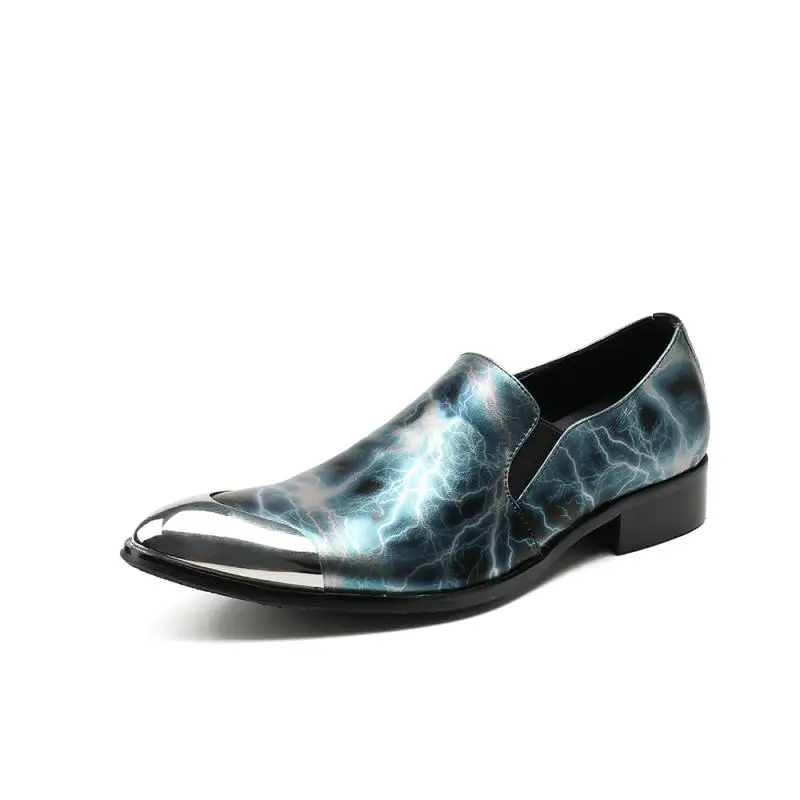 Zobairou/мужские туфли на высоком каблуке; синие лоферы с шипами; мужские туфли-оксфорды с металлическим острым носком; классические деловые туфли ручной работы; Мужские размеры 13