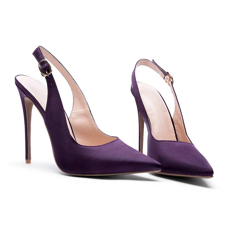Western punta Shallow Party Wetkiss Women blu Stiletto Shoes punta Moda a Satin Heels Ladies viola Autumn Slingback High Pumps dx8PB8