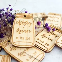 Тисненый пользовательские mason jar Свадьба Рустик деревянный подарок теги приглашение этикетки карты партия Обручальное Свадебные украшения для душа