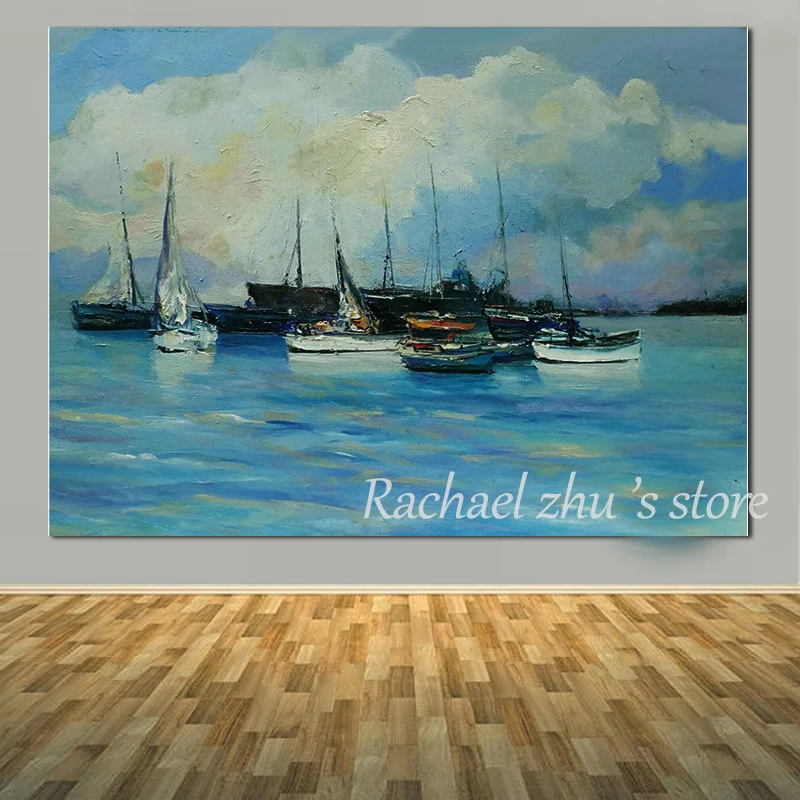 

Hand Painted Modern Abstract Art Seascape Oil Painting On Canvas Sea Boat Landscape Art Wall Pictures For Living Room Home Decor