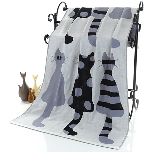 Банное полотенце с рисунком кошки, хлопок, марля, быстросохнущее большое полотенце для лица, для взрослых, домашнее, удобное, водопоглощающее, спортивное полотенце - Цвет: FY00706
