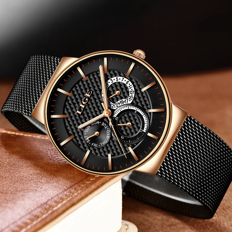 

LIGE Mens Watches Top Brand Luxury Casual Fashion Watch Men Net with Waterproof wristwatch Analog Quartz Clock Relogio Masculino