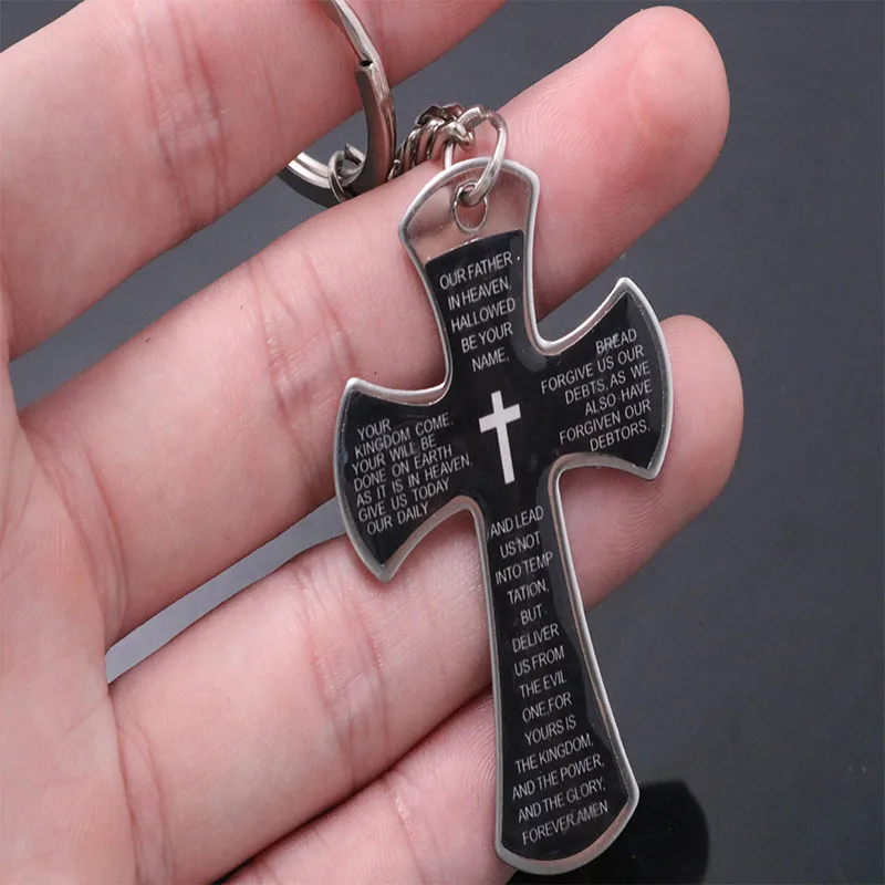 

Religious Jesus Cross Stainless Steel Charm Cross Keychain Orb, Jesus Christian Keychain, Bible Key Chain Gift