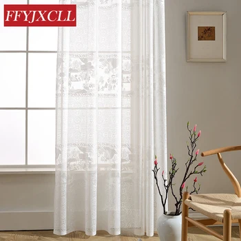 

Simple Linen White Tulle Floral for Living Room Bedroom Kitchen Cafe Drapes Home Decor Window Screening Sheer Curtains Modern