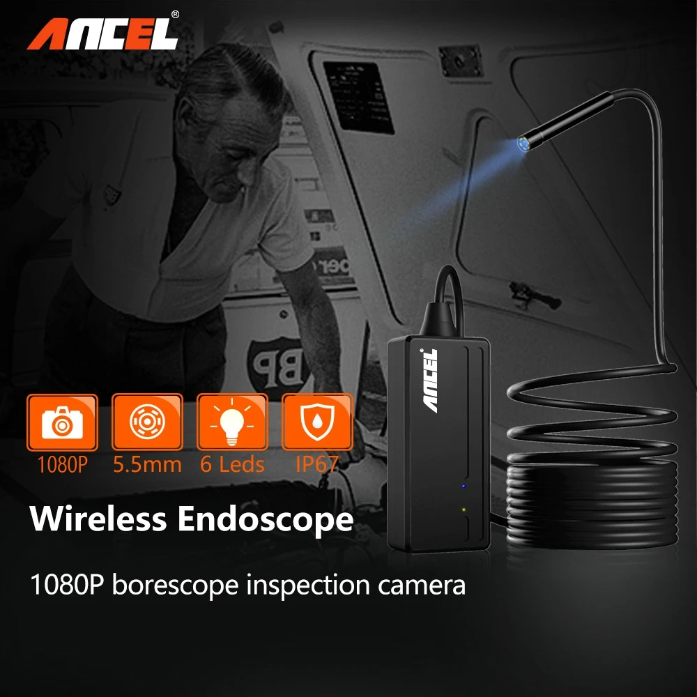 Ancel Endoscope WI-FI Бороскоп Инспекционная Камера 5.5 мм 1080 P Беспроводная Водонепроницаемая Камера Эндоскопа Для Android ПК IOS Ancel