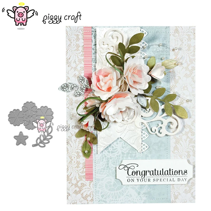 

Piggy Craft metal cutting dies cut die mold 3Pcs New flower leaves Scrapbook paper craft knife mould blade punch stencils dies
