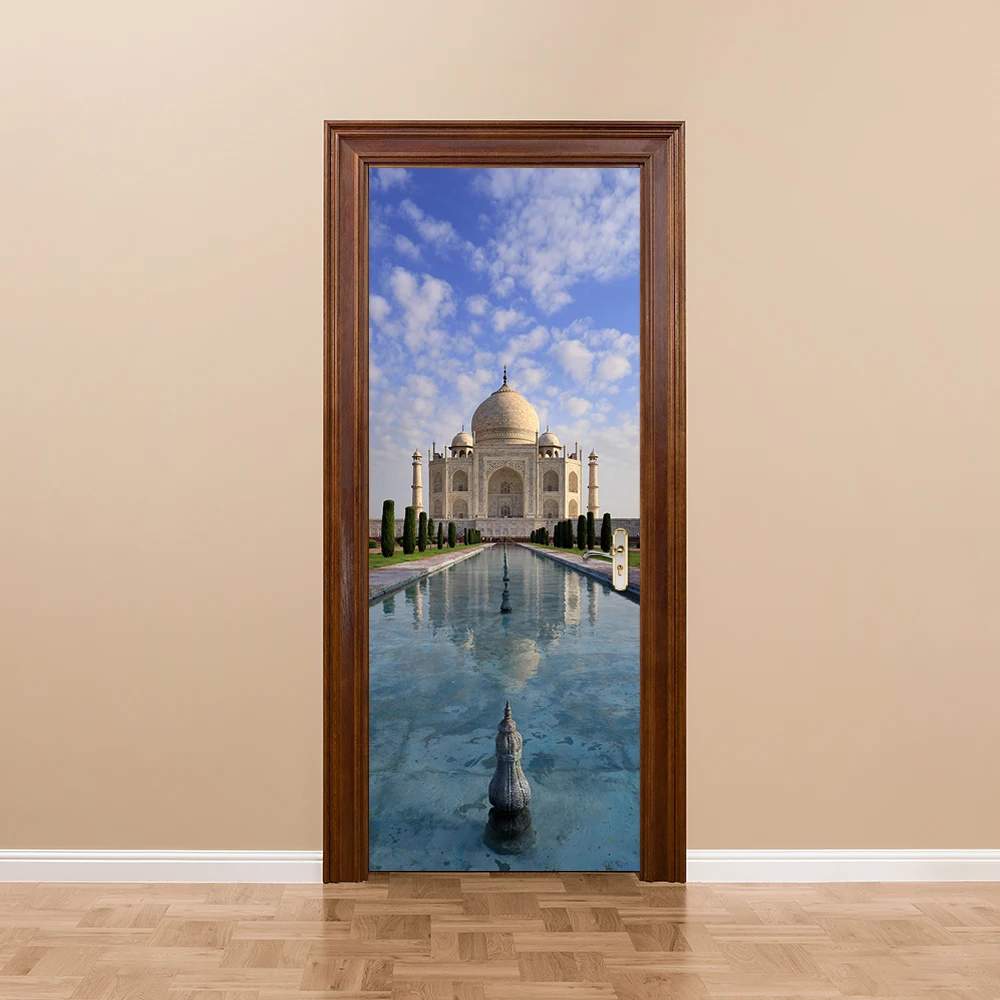 

Home Creative DIY 3D Door Stickers Taj Mahal Pattern for Kids Room Door Home Decoration Accessories Large Size Wall Sticker