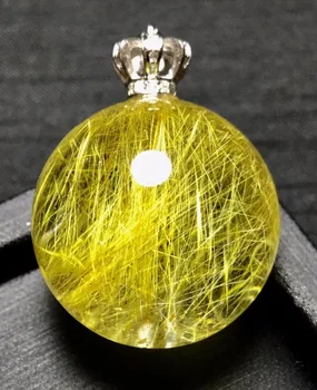 

Natural Titanium Gold Rutilated Quartz Crystal Round Pendant Sphere Ball 26mm Women Necklace Pendant Jewelry AAAAA Certificate